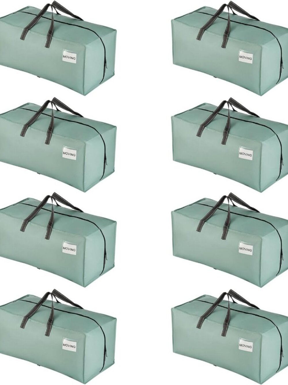 8 Pack Heavy Duty Moving Bags with Straps & Zippers - Extra Large Packing